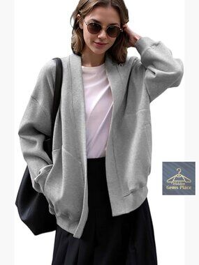 Oversized Cardigan Sweater with Pockets, Loose Fit, Cotton Blend, Medium